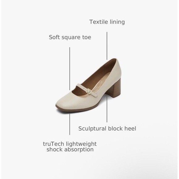 Rockport Violetta Mary Jane CJ3333 Womens Beige Leather Pumps Heels Shoes 8.5 M - Picture 6 of 12